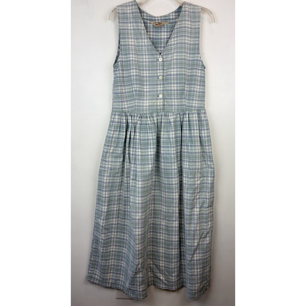 Woolrich Maxi Dress Womens Small Blue Plaid Prairie Modest Dress Jumper Country